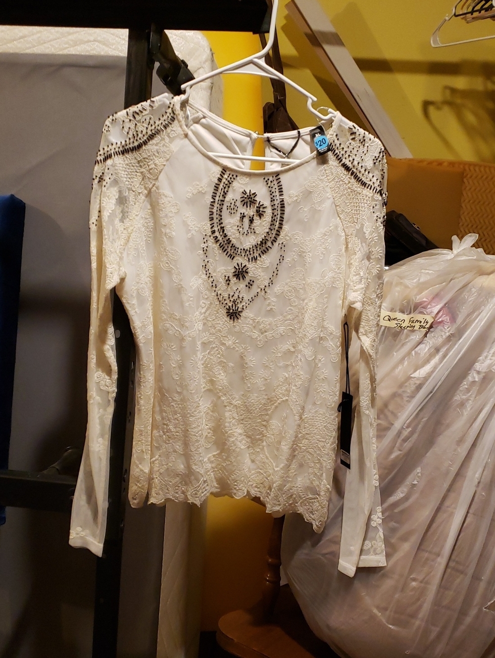 BKE Cream Lace Embroidered Long-Sleeve Top
